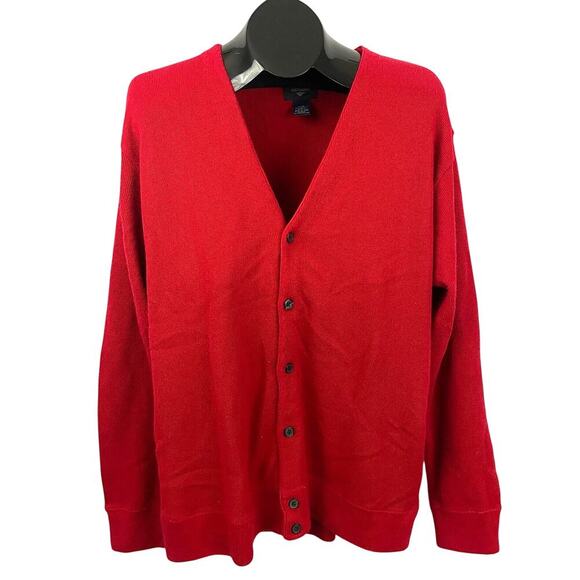VTG Dockers Cardigan Mens LARGE Red Grunge Indie Casual Knitted Sweater - Picture 1 of 9